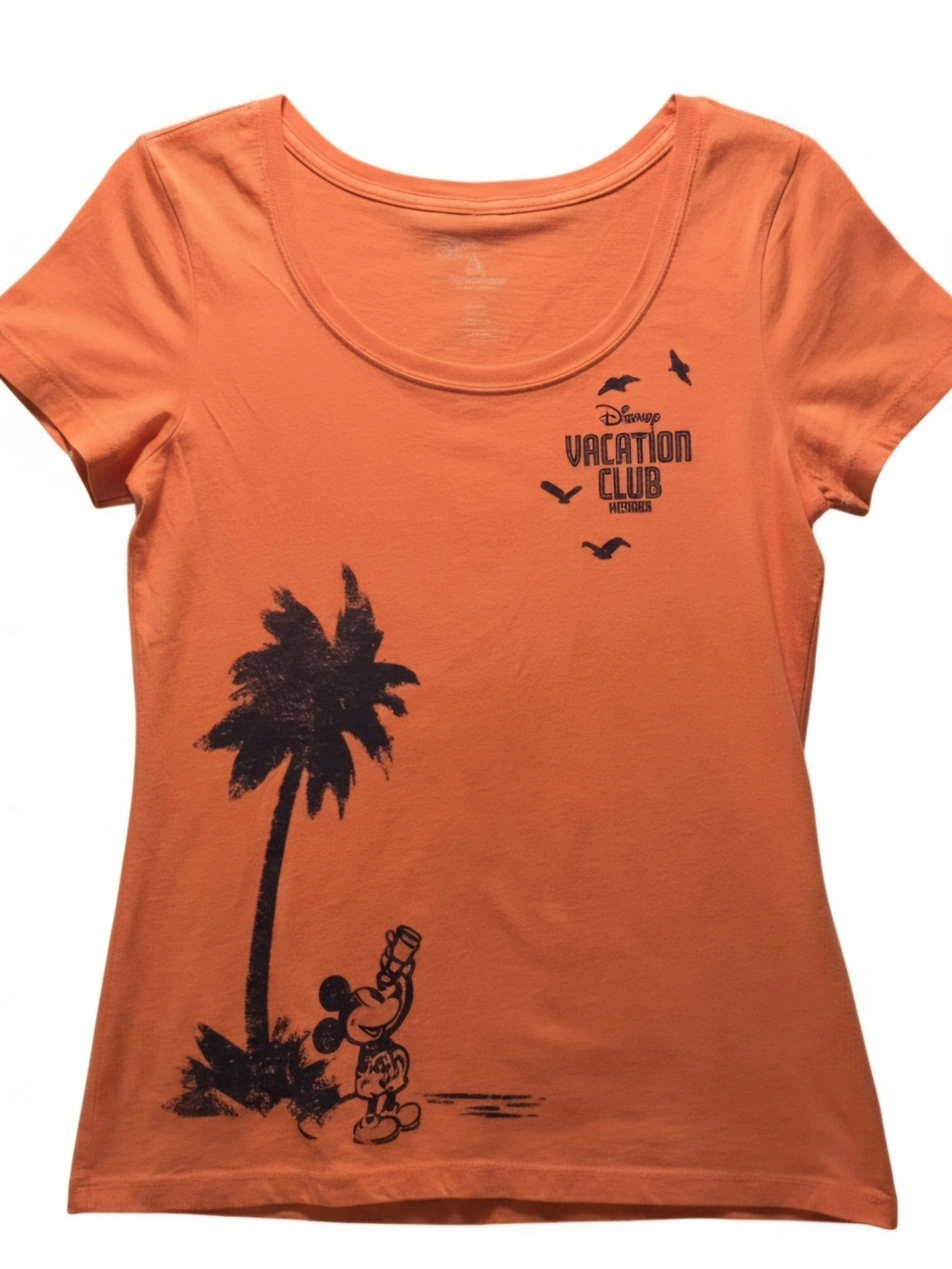Disney Vacation Club Women's Graphic T-Shirt Orange Palm Tree Mickey Size Medium